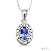 5x3 MM Oval Shape Tanzanite and 1/20 ctw Single Cut Diamond Pendant in 14K White Gold with Chain